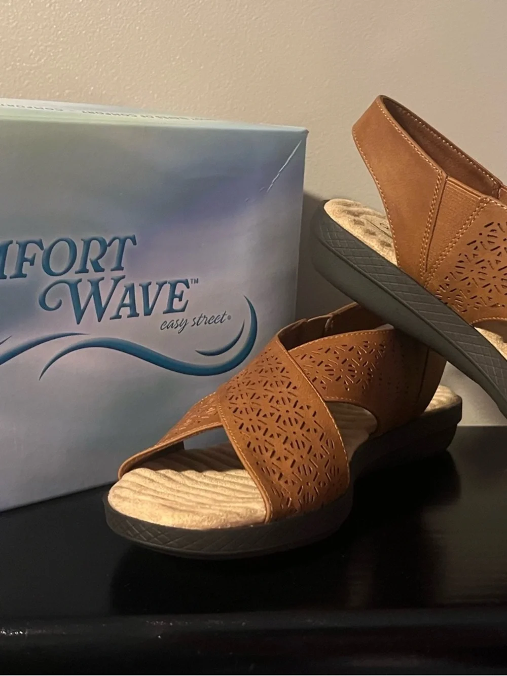 easy street Tan Perforated Slide Sandals - Picture 1 of 4
